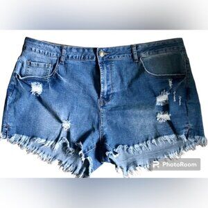 DISTRESSED DENIM JEAN SHORTS